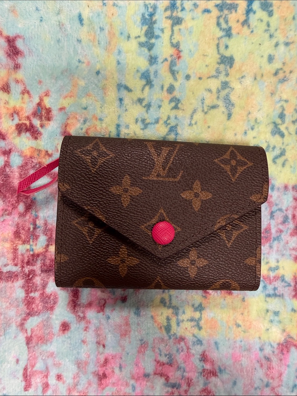 Louis Vuitton Brown Monogram Canvas Compact Wallet with Pink Accent